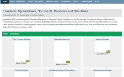 Excel templates, spreadsheets, calendars and calculators