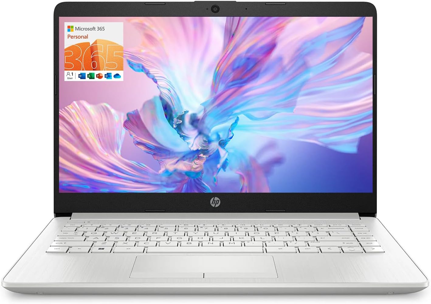 HP Laptop, Student and Business, 14″ HD Display, Intel Quad-Core N4120, 8GB DDR4 RAM, 64GB eMMC, 1 Year Office 365, Webcam, RJ-45, HDMI, Wi-Fi, Windows 11 Home, Silver