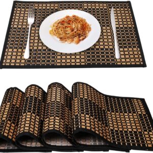 Bamboo Placemats for Dining Table, Placemats Set of 4,Stain-Resistant,Heat-Resistant Place Mats,Durable and Sturdy Dining Place Mats for Kitchen Table (1318inch, Black)