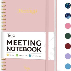 Meeting Notebook For Work Organization - Work Planner Notebook With Action Items, Agenda Planner For Note Taking, 160Pages (6.9" X 9.9") Project Planner For Men & Women - Pink