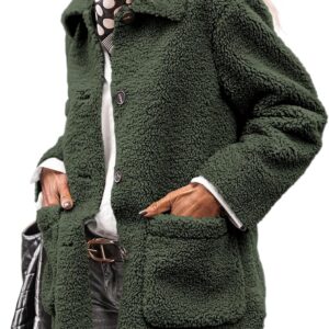 PRETTYGARDEN Women Winter Faux Fur Coat Long Sleeve Lapel Button Pockets Fleece Sherpa Outwear Casual Fashion Outwear