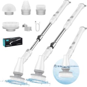 Ultrean Electric Rotary Cleaner, Cordless Rotating Cleaner with 4 Replaceable Brush Heads, Adjustable Extension Handle, 2 Speed ​​Shower Cleaner for Cleaning Bathroom, Tile, Floor, Tub