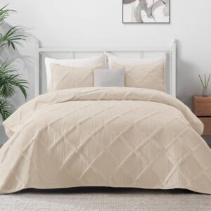 Mezcla Exclusive Queen Size Quilt Set, Soft Modern Brick Beige Striped Queen Bedding Set for All Seasons, 3 Piece Lightweight Bedspread Set (1 Quilt, 2 Pillow Shams)