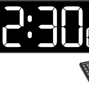 Digital Wall Clock with Seconds for Gym, Remote Countdown Timer Large LED Display 5 Dimmer (White)