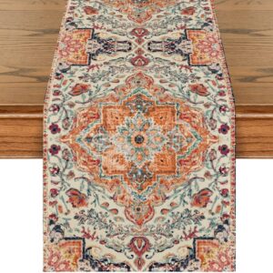 Artoid Mode Boho Bohemia Style Orange Table Runner, Country Rustic Farmhouse Magical Fall Kitchen Dining Table Decoration for Home Party Decor 13x72 Inch