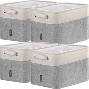 BALEINE 4 Pack Fabric Storage Bins Storage Basket Closet Shelf Organizer for Closet Organizing, Decorative Large Linen Closet Organizers and Storage (Grey, 4 Pack)