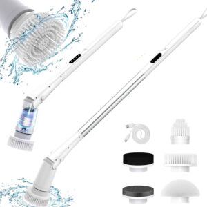 Vicmayun Electric Bathroom Cleaning Brush with 5 Replaceable Heads, 3 Adjustable Angles, Shower Brush with Long Handle for Bathroom, Bathtub, Tile, Floor