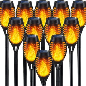 Solar Flame Torch Lights for Garden Decor, 12 Pack Solar Lights Outdoor, Waterproof Solar Powered Garden Lights, LED Torches for Outdoor Decor, Luces Solares Outdoor Decorations for Patio and Garden