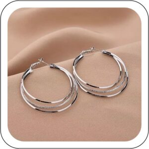 Large hoop earrings temperament fan exaggerated multi-layer big hoop ear new silver needle hoop earrings summer temperament female