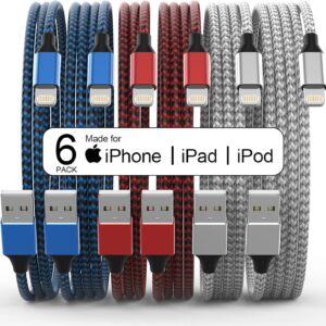 [Apple MFi Certified] 6 Pack Lightning Cable Nylon Braided Charger Cable for iPhone 3/3.5/6/6.5/6.5ft, Fast Charging Cable Compatible with iPhone 14 Pro/13 mini/13/12/11 Pro MAX/XR/XS/8/7/Plus/6S/SE/iPad