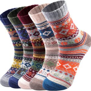 5 Pairs Wool Socks - Women's Wool Socks, Cozy Socks, Women's Warm Winter Socks, Vintage Socks for Women, 6-10