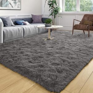 Unirea Living Room Rugs 6x9 Large Shag Area Rug, Dark Grey Soft Fluffy Rugs for Bedroom, Non Slip Indoor Plush Fuzzy Carpet for Girls Kids Teen Room Nursery Dorm Home Decor