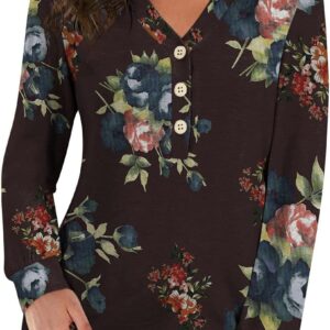 BISHUIGE Women's Long Sleeve Henley Tunic with Buttons and V-Neck