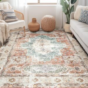 BESTSWEETIE 5x7 Area Rugs for Living Room Non Slip Area Rug 5x7 Rugs Washable Rugs 5x7 Vintage Rug Area Rug for Bedroom Living Room Dinning Room No Pile Brick