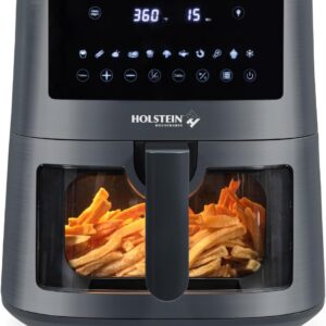 Holstein Housewares 7.6QT Digital Air Fryer with viewing window and led display with 7 preset options. Fry, bake, grill, dehydrate, and roast healthier recipes. Dishwasher Safe