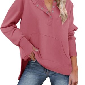 Micoson Fashion Hooded Sweatshirt for Women, Plus Size Thumb Holes Pullover Hoodies Side Slit Cute Clothes with Pocket, Pink XXL