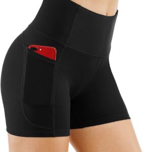 THE GYM PEOPLE Women's High Waisted Yoga Shorts, Tummy Control, Fitness, Athletic Workout, Running with Deep Pockets