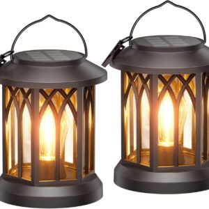 WdtPro Solar Lanterns Outdoor Waterproof, Upgraded Bright Hanging Solar Lights for Outside,Solar Powered Lanterns Lighting LED for Garden Patio Yard Decorative 2 Pack (Warm Light)