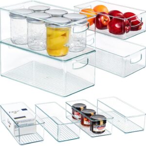 Hudgan 8 PACK Stackable Pantry Organizer Bins (3 sizes) - Clear Fridge Organizers for Kitchen, Freezer, Countertops, Cabinets - Plastic Food Storage Container with Handles for Home and Office