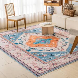 CHOSHOME Washable Rug 4x6, Vintage Area Rugs with Non-Slip Backing Soft Stain Resistant Non-Shedding Low-Pile Floor Carpet for Living Room Bedroom Kitchen Home Office