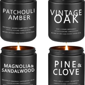 Scented Candles for Men - 4 Pack Scented Candles Gifts for Men, Dad, Boyfriend - 50 Hours Long Burning Soy Candles for Home Scented (Pine/Sandalwood/Patchouli/Oak)