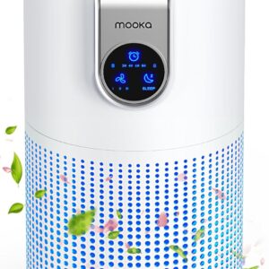 Air Purifiers for Home Large Room Up to 1500ft² with Aromatherapy, MOOKA HEPA Air Purifier for Bedroom Pets Kitchen, Air Filter Cleaner for Smoke Pollen Dust Dander Odor, 15dB, M03, White