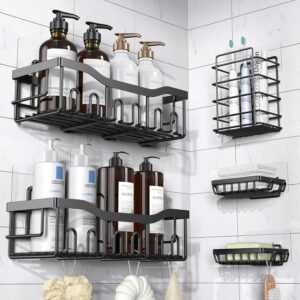 Shower Caddy 5 Pack,Adhesive Shower Organizer for Bathroom Storage&Home Decor&Kitchen,No Drilling,Large Capacity,Rustproof Stainless Steel Bathroom Organizer,Shower Shelves for Inside Shower-Standard