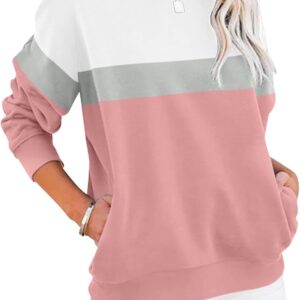 TICTICMIMI Women's Casual Long Sleeve Sweatshirt Solid Color Round Neck Loose Fit Sweatshirt with Pockets