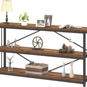 LVB Industrial Console Entryway Table, Metal Wood Rustic Sofa Table with Storage, Farmhouse 3 Tier Shelf Long Hallway Foyer Entry Tables Behind Couch for Home Living Room Entryway, Rustic Brown, 55 In