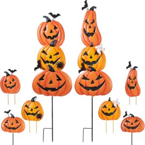 2 Pack Halloween Garden Stakes, Stacked Metal Pumpkins Jack-o-Lantern Lawn Decor, Scary Metal Yard Signs Stake Outdoor Decorative Pumpkin Home Lawn Pathway Decor