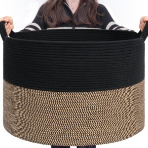 INDRESSME Large Storage Baskets for Organizing, 21.7 x 13.8 Blanket Basket Living Room Dog Toy Bin, Woven Laundry Basket for Dirty Clothes, Pillows, Towel, 90L Mix Black