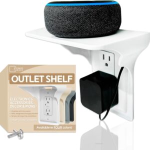 Power Perch Wall Outlet Shelf - Socket Shelf Organizer for Any Room - Works for TV Remote, Speaker Mount, Alexa Holder - Modern Bathroom Decor Outlet Shelf by Storage Theory - White - 1 Pack