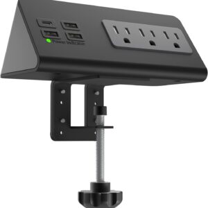 Nightstand Edge Mount Power Strip with USB-C Ports, Surge Protection, Desk Clip Power Outlets with 3 AC Outlets and 4 Fast Charging USB Ports for Home, Office, Hotel and Restaurant dormitory