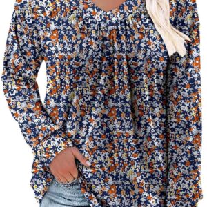 ONLYSHE Women's Long Sleeve V-Neck Blouse Loose Fit Casual Tunic Tops