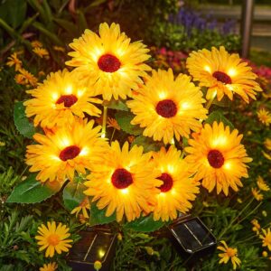 4 Pack Solar Lights Outdoor Garden Decor, Upgraded Outdoor Solar Garden Lights with 16 Glowing Daisy Flowers & Stems, Waterproof Auto ON/Off Solar Flowers Lights for Outside Garden Yard Patio