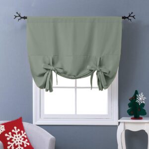 NICETOWN Tie Up Blackout Curtains 63 inches Long for Living Room Bedroom, Short Privacy Bathroom Curtains Balloon Window Shade Rod Pocket Curtain for Window Covering, 42" Wide, 1 Panel, Greyish Green