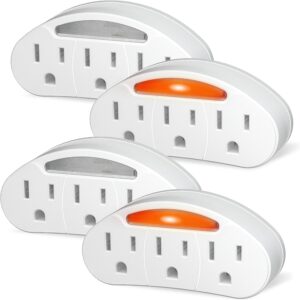 K KASONIC - 3 Outlet Grounded Adapter, Multi Outlet Extension Cord with Guide Light, [ETL Listed] Wall Outlet Splitter for Home Office Travel - 4 Pack