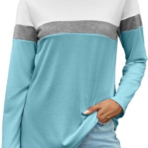 Women's Long Sleeve T-Shirt Color Block Dressy Casual Round Neck Lightweight Tops Loose Fit Soft Blouses