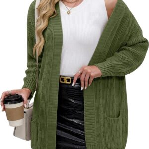 For G and PL Women's Long Sleeve V-Neck Cable Knit Open Front Cardigan with Pockets