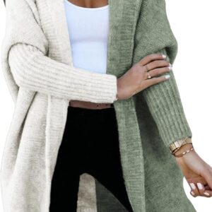 Astylish Women 2024 Open Front Long Sleeve Hooded Knit Cardigan Sweaters Color Block Outerwear Coat