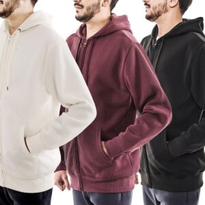 Men's Zip Up Hoodie, 3 Pack Long Sleeve Jackets, Soft Fleece Athletic Hoodies with Pockets