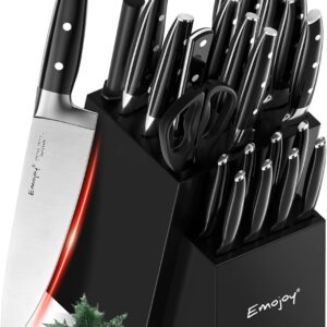 Emojoy 22-Piece Kitchen Knife Set with Block, Include 2-pair Chef Knives, Carving Fork and Sharpener (Dual-Chef Sets)