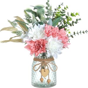 Faux Flowers with Vase,Artificial Silk Flowers in Vase, Fake Plant Eucalyptus and Willow,Flower Arrangement for Home Farmhouse Dining Table Centerpiece Decorations Coffee Table Decor (Dusty Pink)