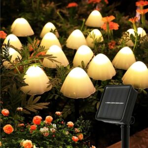 HULPPRE Mushroom Solar Lights-Set of 15pcs 29.5ft Fairy Solar String Light,Warm White 8 Modes Outside Solar Pathway Lights,Outdoor Decoration for Garden,Backyard,Lawn,Party,Christmas