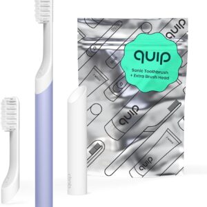 Quip Sonic Toothbrush for Adults with Timer - Includes Extra Brush Head and Travel Case Holder - Soft Bristle Electric Charging Head, Plastic Handle, 3 Month Battery Life - Travel Toothbrush - Lavender