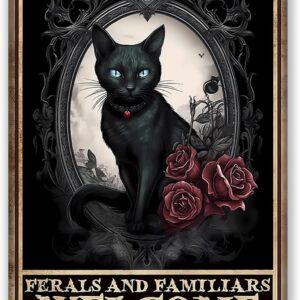 Black Cat Gothic Decor, 8 x 12 inch Home Wall Decor, Wall Art Cat Gifts for Cat Lovers