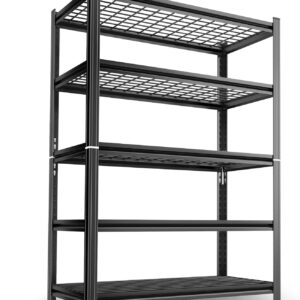 46"W Garage Shelving,5-Tier Heavy Duty Wire Shelf Load 5000LBS,Steel Shelving Units and Storage with Adjustable Shelf,Black, Storage Rack for Garage ,Basement,Warehouse,Storeroom Organization