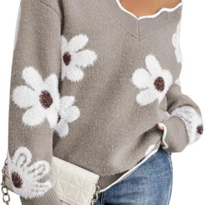 Pink Queen Oversized V Neck Sweater for Women Casual Loose Long Sleeve Chunky Knit Sweater 2024