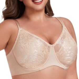 EVES LACE Ultra Soft Lace Bras for Women, Full Coverage Underwire Minimizer Bra, Comfortable Bra for Everyday Wear.