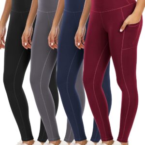 4 Pack Leggings with Pockets for Women, High Waisted Tummy Control Yoga Pants.